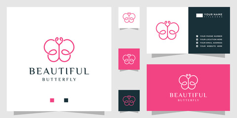 Butterfly logo with initial letter bb and business card - obrazy, fototapety, plakaty