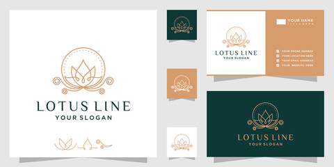 Lotus logo with line art style and business card template
