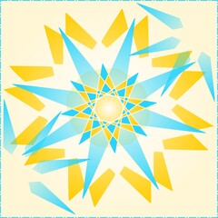 Abstract cyan and yellow 8 pt stars on a light yellow background