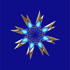 Obraz premium 8 pt star in blues and metallic gold, on a dark blue background
