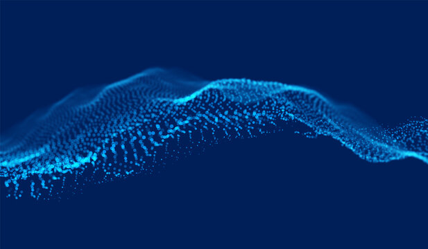 Blue glowing particles background. Futuristic wave technology illustration. © fantasyform