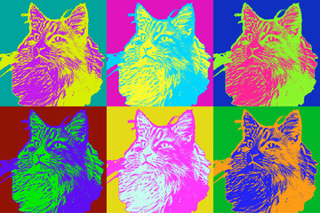 popart style cat image in various colors