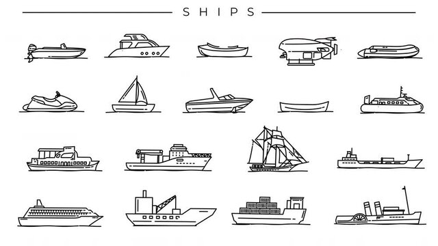 Collection of Ships line icons on the alpha channel.