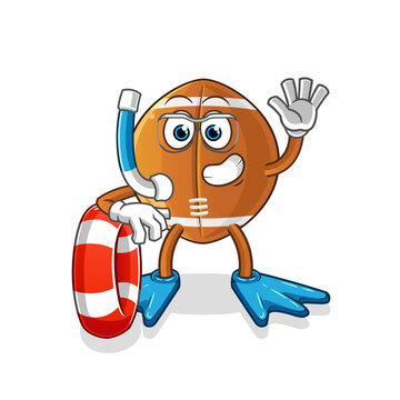 rugby ball swimmer with buoy mascot. cartoon vector