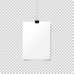 Mouck Up White Poster Hanging isolated on white background. Vector illustration.