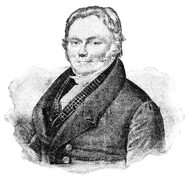 Portrait of Baron Joens Jacob Berzelius - a Swedish chemist. Illustration of the 19th century. Germany. White background.