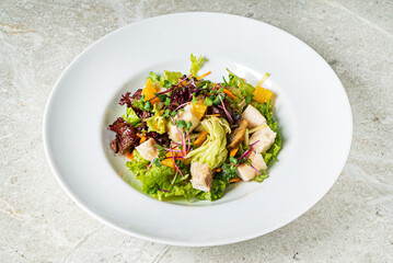 fresh salad with chicken and vegetables