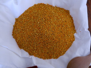 Bee pollen harvest. Bee pollen that increases body resistance. Newly harvested bee product. Bee pollen sold in the transfer.