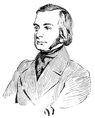 Portrait of Johann von Dumreicher - an Austrian surgeon. Illustration of the 19th century. Germany. White background.