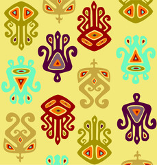 Oriental ornament based on the ikat technique. Ethnic drawing. For printing on fabric or for other purposes.