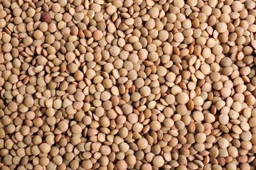 Closeup of raw lentils seen from above