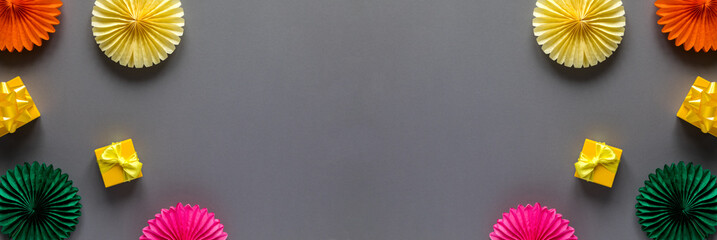 Festive bright composition of paper decorations Birthday, wedding day, mother's day