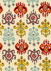 Oriental ornament based on the ikat technique. Ethnic drawing. For printing on fabric or for other purposes.
