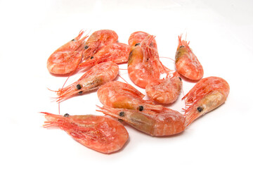 Shrimp isolated on white background. Seafood. Frozen shrimp background.