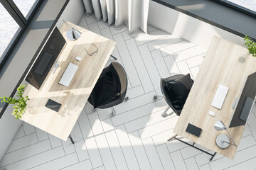 Top view of modern workplace with computer