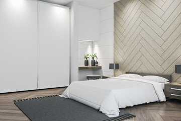 Bedroom interior with blank abstract wall