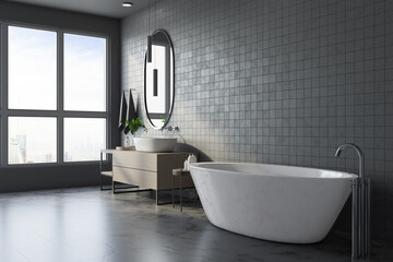 Fototapeta na wymiar Loft style gray bathroom interior