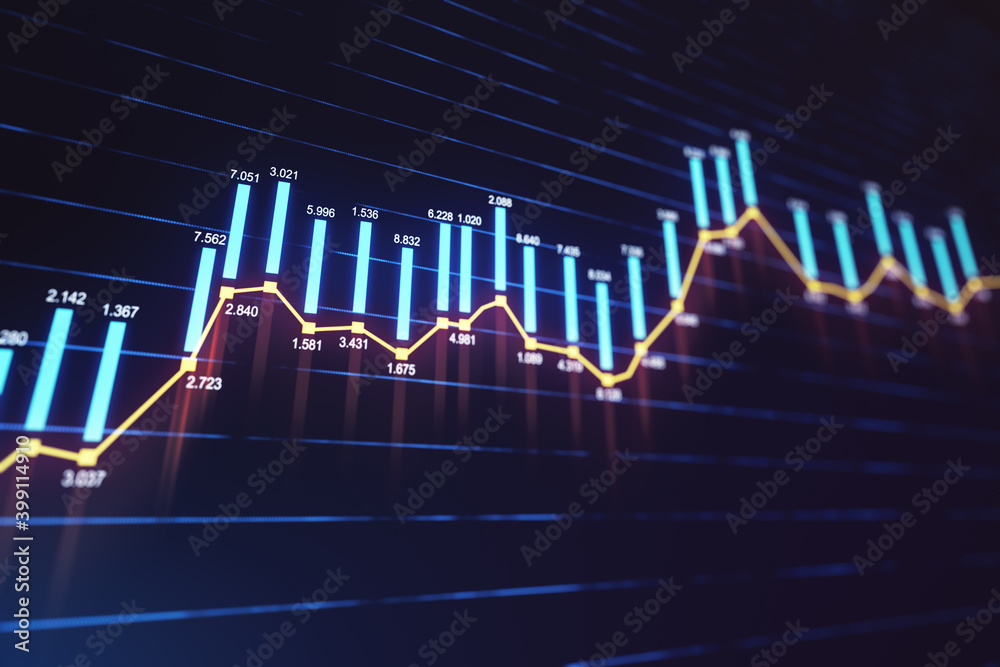 Poster business graph and candlestick charts interface.