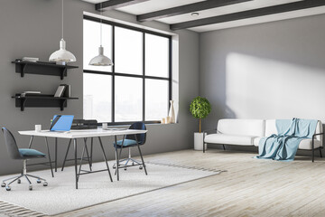 Naklejka na ściany i meble Cozy home office interior with laptop