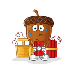 acorn holding dynamite character. cartoon mascot vector