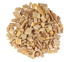 Pile of wood smoking chips isolated on a white background, top view.