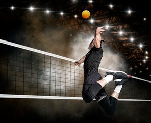 Volleyball player players in action. Attack concepte - obrazy, fototapety, plakaty