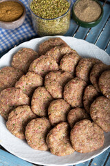 Raw Meatballs with Minced Meat ready for cooking. Turkish style raw meatballs.