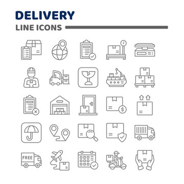 Delivery icon set in line style