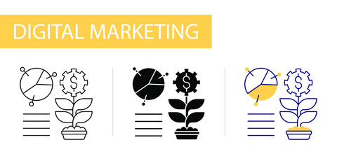 impressions rate, digital marketing thin, icons set