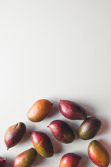 Obraz na płótnie Canvas Group of mangos on white background. Healthy food, healthy lifestyle.