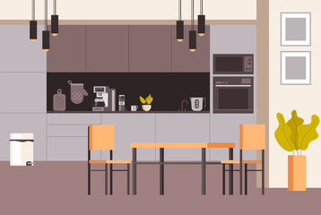 Modern style home kitchen interior. Vector concept flat graphic simple illustration