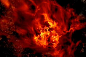 Fototapeta na wymiar burning stump, sparks texture, fire, flame