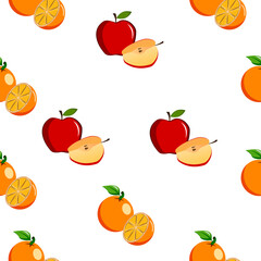 Seamless square pattern of Apple with Orange Piece Healthy fruit design Illustration for tiles texture, Plywood Texture, wall sticker and textile design..