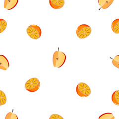 Seamless square pattern of Apple with Orange Piece Healthy fruit design Illustration for tiles texture, Plywood Texture, wall sticker and textile design..