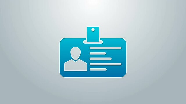 Blue line Identification badge icon isolated on grey background. It can be used for presentation, identity of the company, advertising. 4K Video motion graphic animation