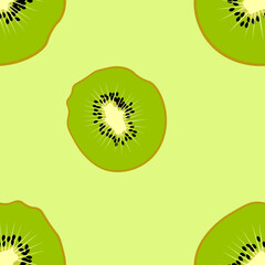 Kiwi on a green background. Seamless pattern. Bright illustration.