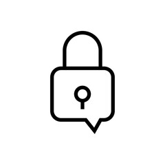 Conversación segura. Logotipo candado como burbuja de habla con lineas en color negro