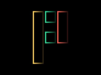 P letter vector desing,  font logo. Red, green, yellow color on black background. For social media,design elements, creative poster, web template and more