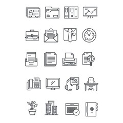 Business office icons set in line design style.
