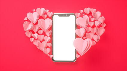 Smartphone mockup with valentine concept. Love, wedding, mothers day, invitation. 3d Render