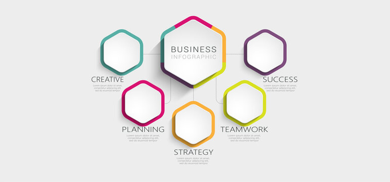 Abstract 3D Infographic Template with 5 steps for success. Business circle template with options for brochure, diagram, workflow, timeline, web design. Vector illustration. EPS 10