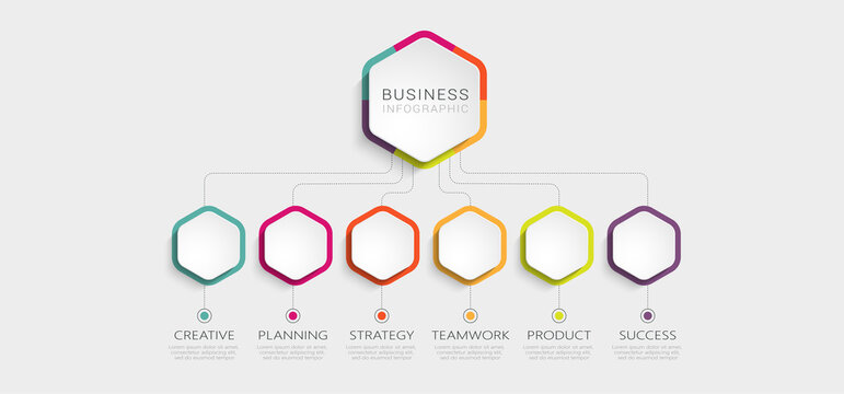 Abstract 3D Infographic Template with 6 steps for success. Business circle template with options for brochure, diagram, workflow, timeline, web design. Vector illustration. EPS 10