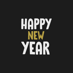Happy new year typography sign. Vector Lettering Composition. Holiday design for greeting card.