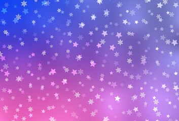 Light Purple, Pink vector pattern with christmas snowflakes, stars.