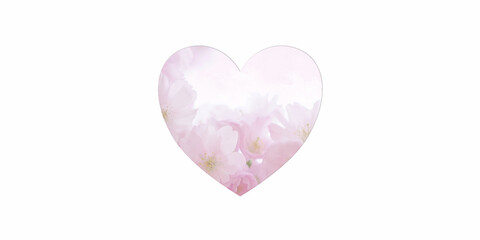 Pink flower heart isolated on white background. Happy Valentines and Mothers Day. Mixed media. Poster, flyer, greeting card, header for website.