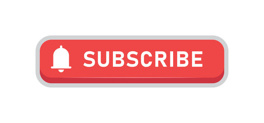 Subscribe red button with bell icon. Subscription to channel in social media. Flat style vector design.