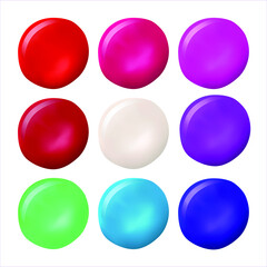 Set of different nail polishes samples on white background, top view. 