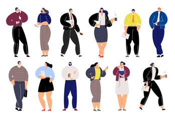 Cartoon Business People. Business Community characters. Diverse office people group, corporate team. Flat vector illustration isolated