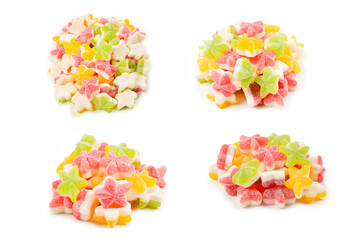 Juicy colorful jelly  stars sweets isolated on white. Gummy candies.