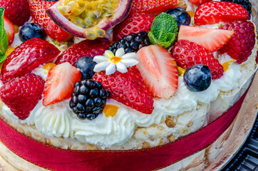 Meringue cake. Vegetarian cake. Low fat dessert.